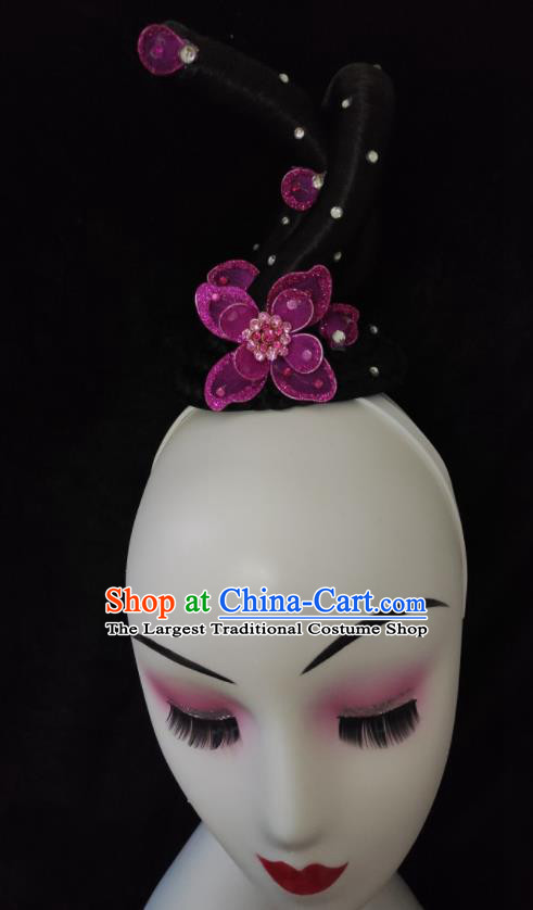 Chinese Classical Dance Headdress Umbrella Dance Wigs Chignon Woman Group Dance Hair Accessories Stage Performance Hairpieces