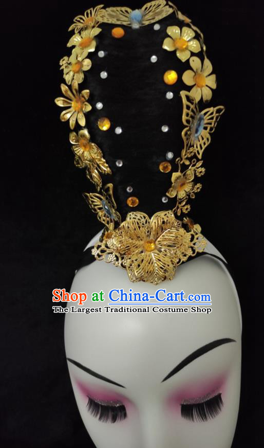 Chinese Stage Performance Hairpieces Classical Dance Headdress Court Dance Wigs Chignon Woman Hanfu Dance Hair Accessories