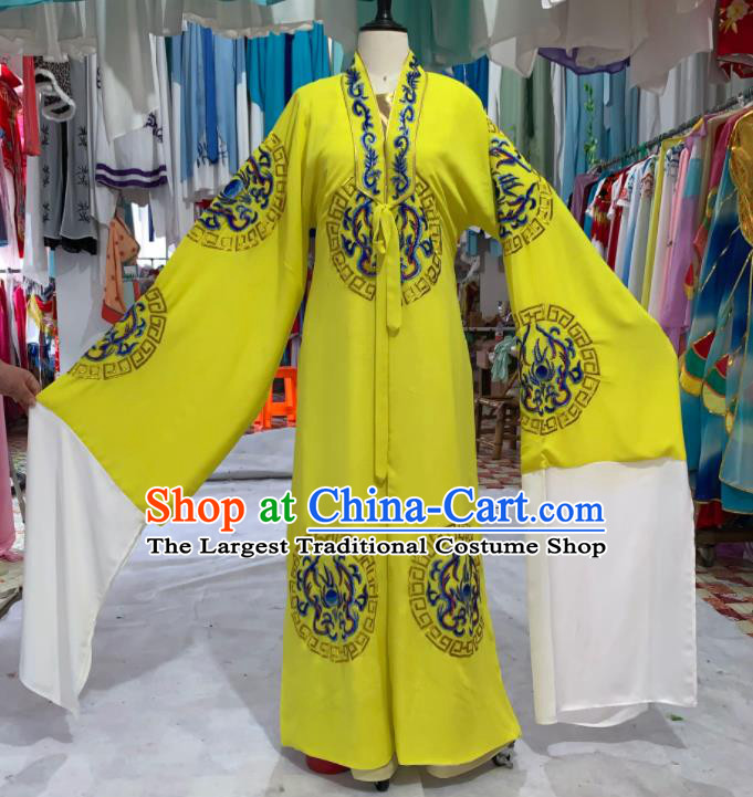 China Traditional Opera Emperor Clothing Shaoxing Opera Scholar Garment Costumes Beijing Opera Xiaosheng Embroidered Yellow Cape Uniforms