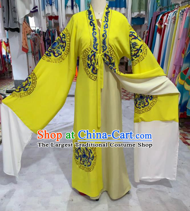 China Traditional Opera Emperor Clothing Shaoxing Opera Scholar Garment Costumes Beijing Opera Xiaosheng Embroidered Yellow Cape Uniforms