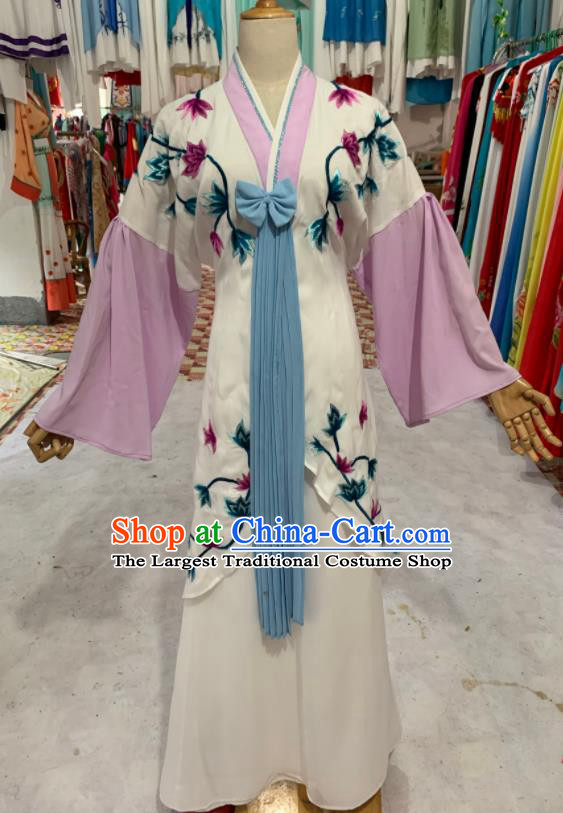 China Peking Opera Xiaodan Clothing Ancient Servant Girl Garment Costumes Huangmei Opera Actress White Dress Outfits