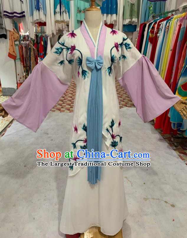 China Peking Opera Xiaodan Clothing Ancient Servant Girl Garment Costumes Huangmei Opera Actress White Dress Outfits