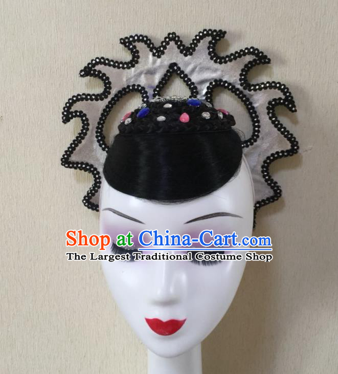 Chinese Woman Group Dance Hair Accessories Stage Performance Hairpieces Classical Dance Headdress Umbrella Dance Wigs