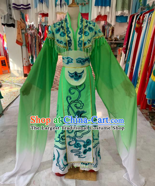 China Peking Opera Hua Tan Clothing Ancient Princess Garment Costumes Huangmei Opera Fairy Green Dress Outfits