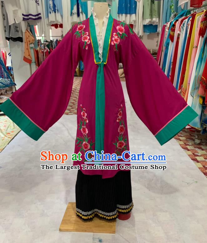 China Traditional Peking Opera Elderly Female Clothing Ancient Woman Matchmaker Garment Costumes Shaoxing Opera Old Dame Wine Red Dress Outfits