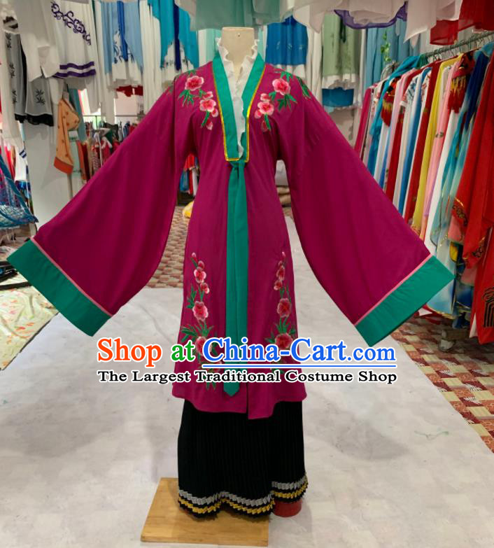 China Traditional Peking Opera Elderly Female Clothing Ancient Woman Matchmaker Garment Costumes Shaoxing Opera Old Dame Wine Red Dress Outfits