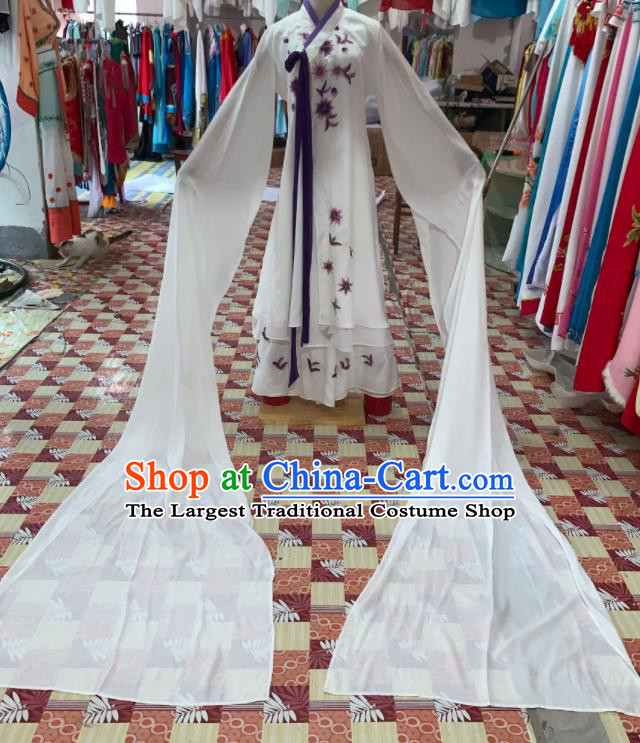 China Ancient Flower Fairy Garment Costumes Shaoxing Opera Actress White Water Sleeve Dress Outfits Traditional Peking Opera Hua Tan Clothing