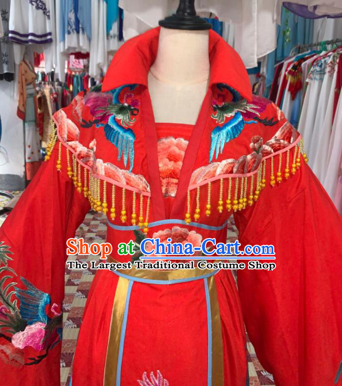 China Ancient Empress Garment Costumes Huangmei Opera Queen Red Dress Outfits Traditional Peking Opera Diva Clothing