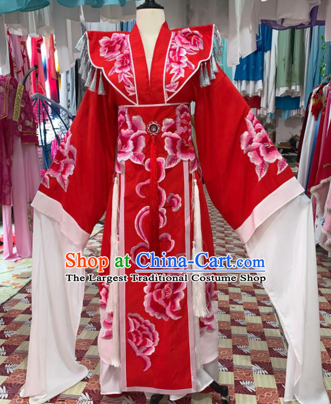 China Guangdong Opera Queen Red Dress Outfits Traditional Peking Opera Diva Wedding Clothing Ancient Empress Garment Costumes