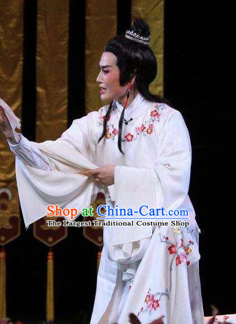 China Beijing Opera Niche Embroidered White Robe Traditional Opera Young Childe Clothing Shaoxing Opera Scholar Garment Costume