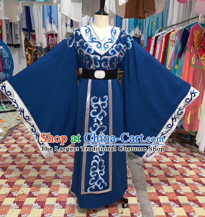China Beijing Opera Xiaosheng Blue Robe Uniforms Traditional Opera Young Male Clothing Shaoxing Opera Official Garment Costumes