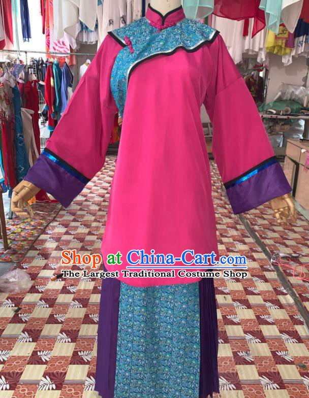 China Ancient Maidservant Garment Costumes Shaoxing Opera Elderly Dame Rosy Dress Outfits Traditional Peking Opera Woman Matchmaker Clothing