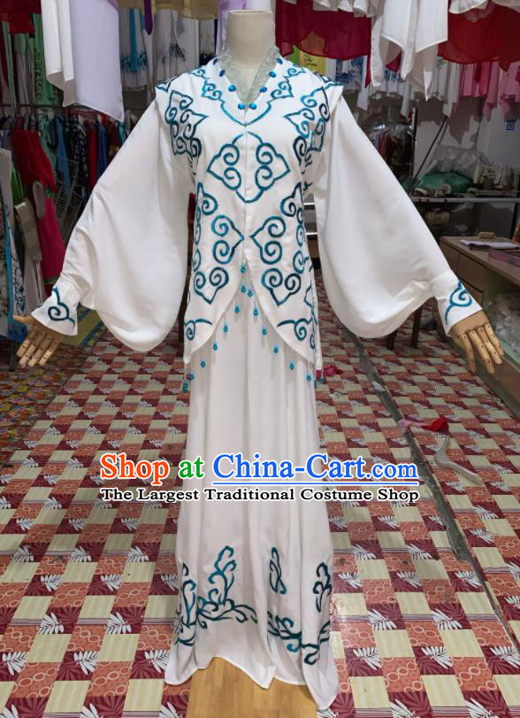 China Shaoxing Opera Diva White Dress Outfits Traditional Peking Opera Hua Tan Clothing Ancient Young Beauty Garment Costumes