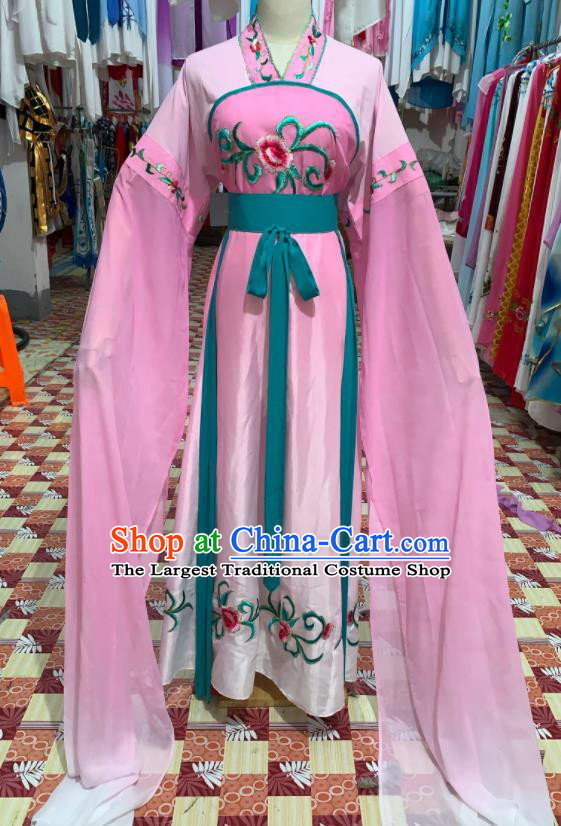 China Traditional Peking Opera Huadan Clothing Ancient Court Maid Garment Costumes Shaoxing Opera Diva Pink Water Sleeve Dress Outfits