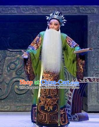 China Traditional Opera Prime Minister Clothing Henan Opera Laosheng Garment Costume Beijing Opera Elderly Male Green Robe Uniforms