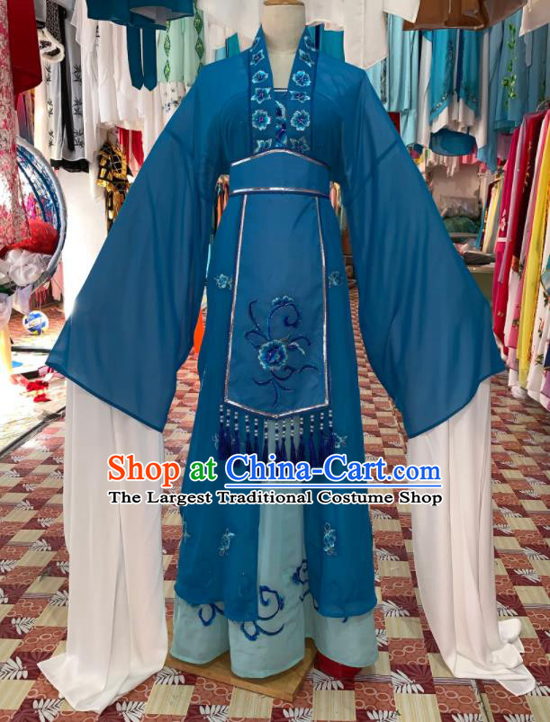 China Shaoxing Opera Country Woman Blue Dress Outfits Traditional Peking Opera Diva Clothing Ancient Young Mistress Garment Costume