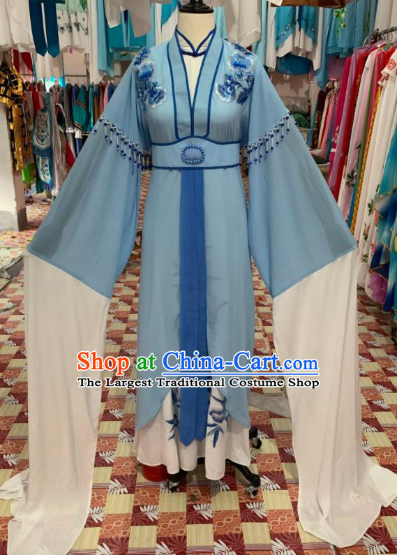 China Ancient Young Lady Garment Costume Shaoxing Opera Actress Blue Dress Outfits Traditional Peking Opera Diva Clothing