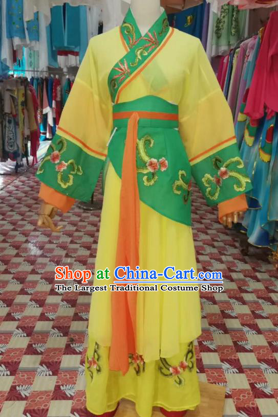 China Shaoxing Opera Country Lady Yellow Dress Outfits Traditional Peking Opera Xiaodan Clothing Ancient Village Girl Garment Costumes