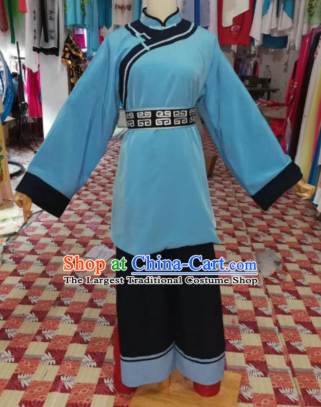 China Beijing Opera Blue Robe Uniforms Traditional Opera Farmer Clothing Wuxi Opera Pauper Garment Costumes