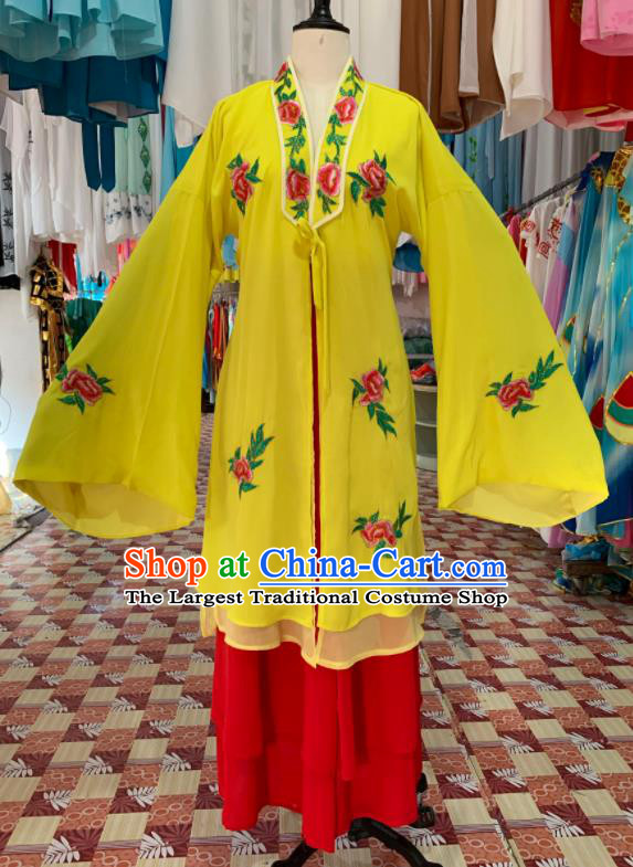China Huangmei Opera Actress Yellow Dress Outfits Traditional Peking Opera Hua Tan Clothing Ancient Young Woman Garment Costume