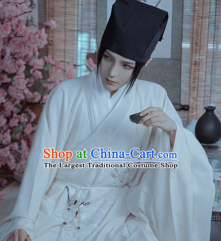 China Traditional Hanfu Priest Frock Ming Dynasty Swordsman Garment Costumes Ancient Young Childe Clothing Complete Set