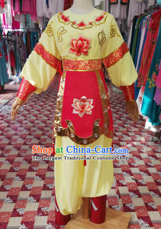 China Shaoxing Opera Swordsman Garment Costumes Beijing Opera Wusheng Yellow Uniforms Traditional Opera Young Boy Clothing