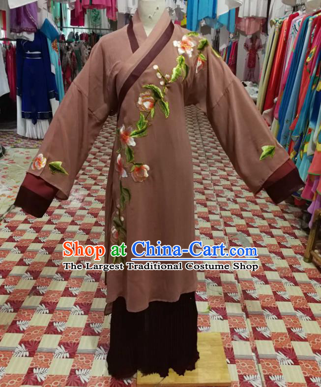 China Ancient Elderly Female Garment Costumes Shaoxing Opera Woman Matchmaker Brown Dress Outfits Traditional Peking Opera Laodan Clothing