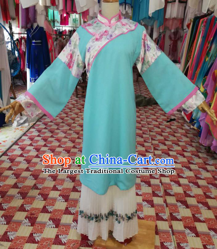 China Traditional Peking Opera Actress Clothing Ancient Young Mistress Garment Costumes Shaoxing Opera Diva Blue Dress Outfits