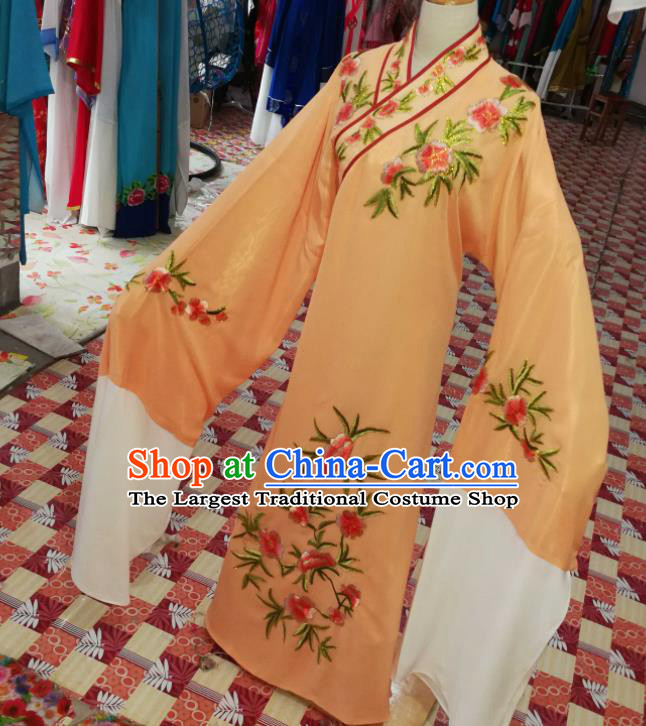 China Beijing Opera Xiaosheng Embroidered Orange Robe Traditional Opera Young Childe Clothing Shaoxing Opera Scholar Garment Costumes