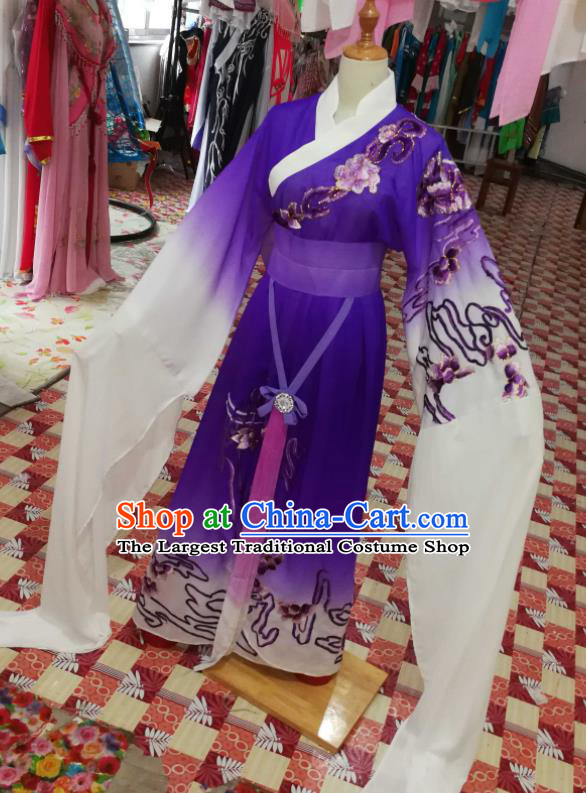 China Traditional Peking Opera Diva Clothing Ancient Young Mistress Garment Costumes Shaoxing Opera Actress Purple Water Sleeve Dress Outfits