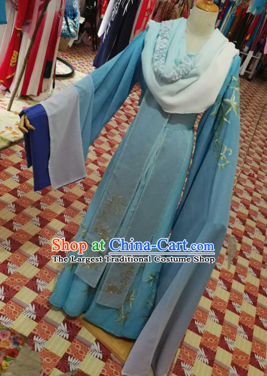 China Huangmei Opera Actress Blue Dress Outfits Traditional Peking Opera Diva Clothing Ancient Noble Lady Garment Costumes
