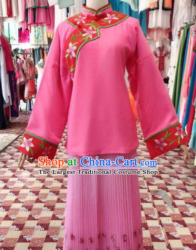China Ancient Country Lady Garment Costumes Shaoxing Opera Servant Woman Pink Dress Outfits Traditional Peking Opera Actress Clothing