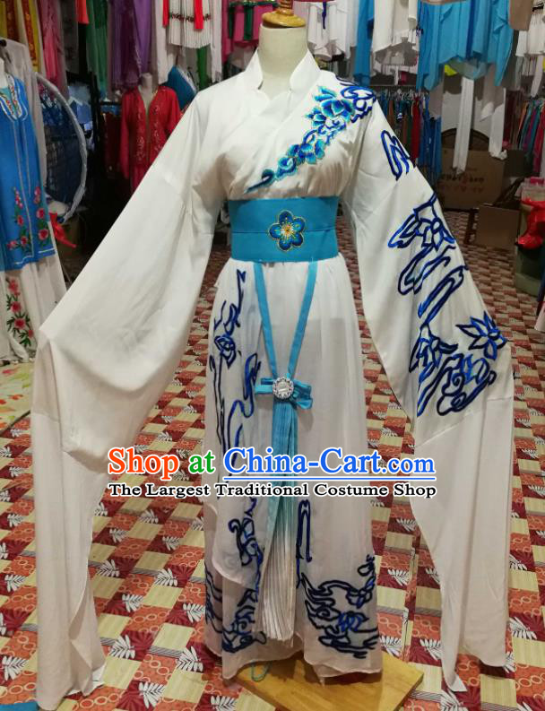China Traditional Peking Opera Hua Tan Clothing Ancient Noble Mistress Garment Costumes Guangdong Opera Young Beauty White Dress Outfits