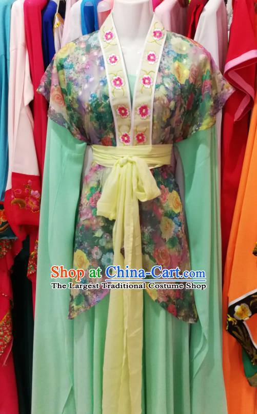 China Traditional Peking Opera Xiaodan Clothing Ancient Palace Maid Garment Costumes Shaoxing Opera Servant Girl Green Dress Outfits