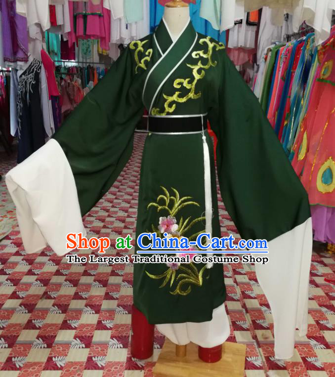 China Beijing Opera Xiaosheng Deep Green Robe Uniforms Traditional Opera Childe Clothing Shaoxing Opera Scholar Garment Costumes