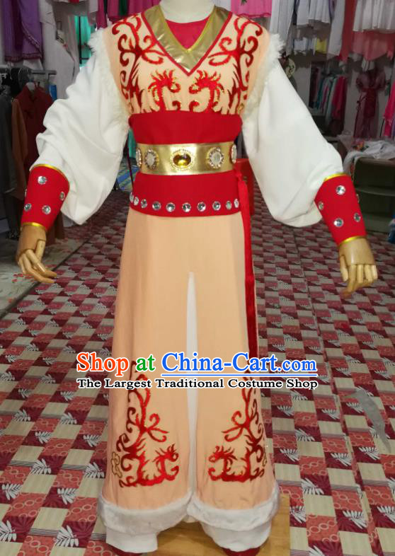 China Shaoxing Opera Swordsman Garment Costumes Beijing Opera Wusheng Yellow Robe Uniforms Traditional Opera General Clothing