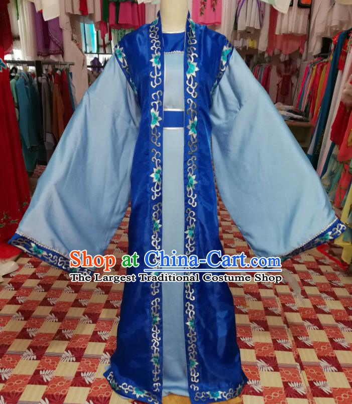 China Beijing Opera Xiaosheng Blue Robe Uniforms Traditional Opera Young Male Clothing Shaoxing Opera Childe Garments