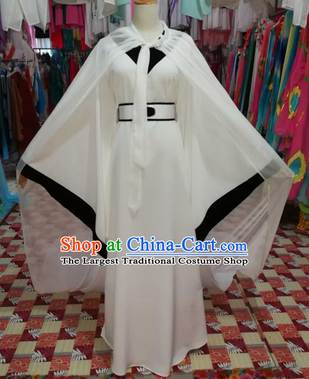 China Ancient Widow Garment Costumes Huangmei Opera Distressed Woman White Dress Outfits Traditional Peking Opera Actress Clothing