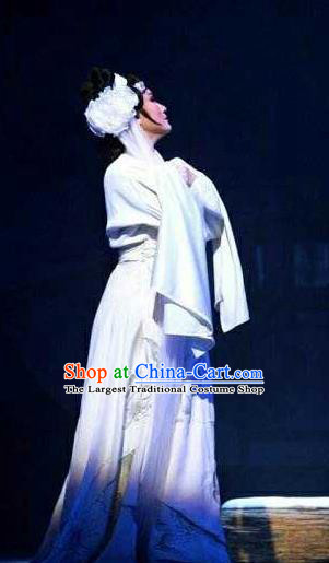 China Traditional Peking Opera Actress Clothing Ancient Widow Garment Costumes Huangmei Opera Distressed Woman White Dress Outfits