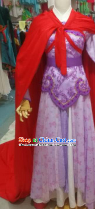 China Ancient Swordswoman Garment Costumes Shaoxing Opera Imperial Concubine Purple Dress Outfits Traditional Peking Opera Actress Clothing