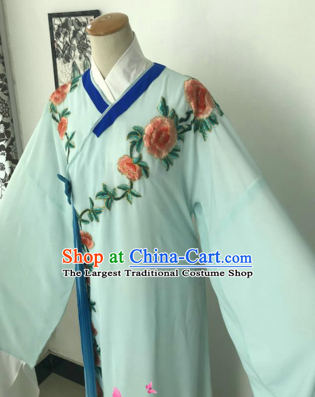 China Beijing Opera Xiaosheng Light Blue Robe Shaoxing Opera Childe Clothing Traditional Opera Scholar Garment Costume