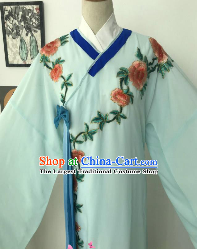 China Beijing Opera Xiaosheng Light Blue Robe Shaoxing Opera Childe Clothing Traditional Opera Scholar Garment Costume