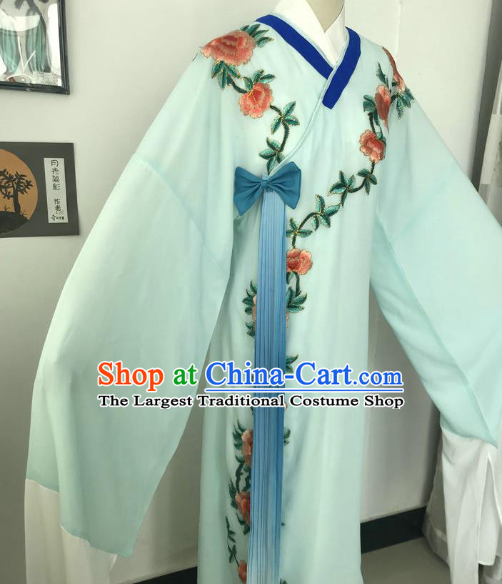 China Beijing Opera Xiaosheng Light Blue Robe Shaoxing Opera Childe Clothing Traditional Opera Scholar Garment Costume