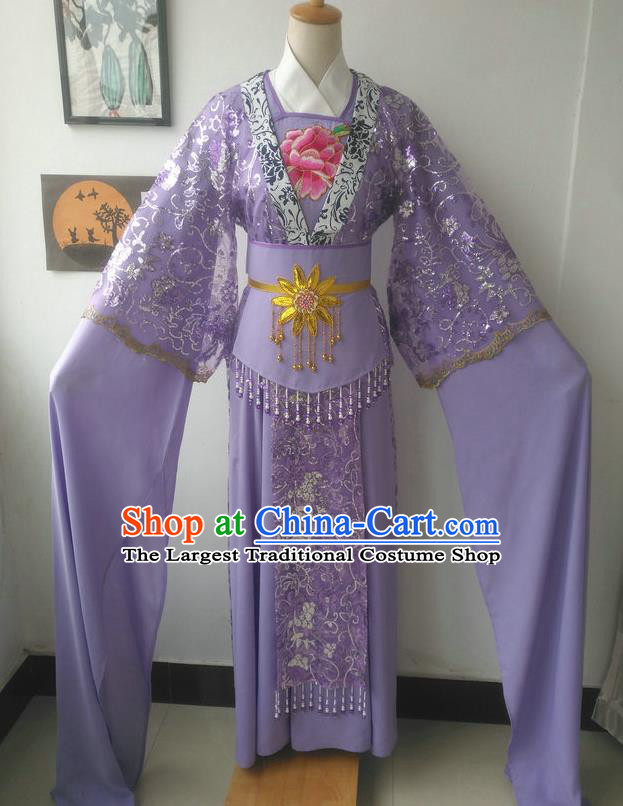 China Traditional Shaoxing Opera Princess Garments Peking Opera Hua Tan Purple Dress Outfits Ancient Fairy Clothing