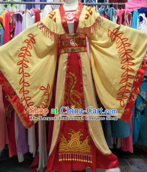 China Shaoxing Opera Princess Yellow Dress Outfits Traditional Peking Opera Actress Clothing Ancient Court Beauty Garment Costume