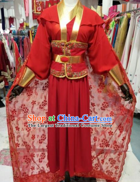 China Ancient Female Swordsman Garment Costume Shaoxing Opera Heroine Red Dress Outfits Traditional Peking Opera Wudan Clothing