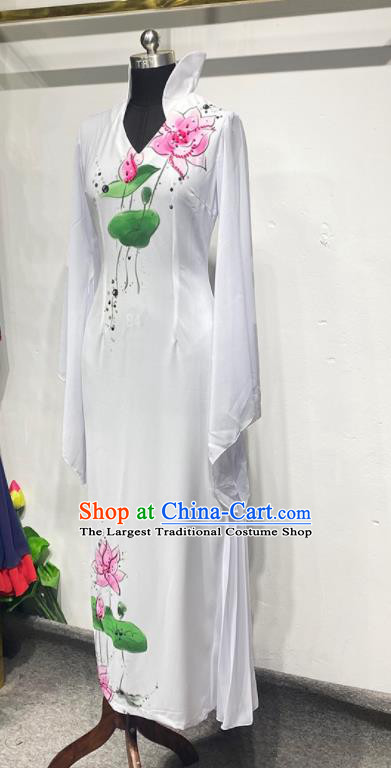 China Classical Dance Clothing Women Group Dance Costume Lotus Dance White Dress Umbrella Dance Fashion