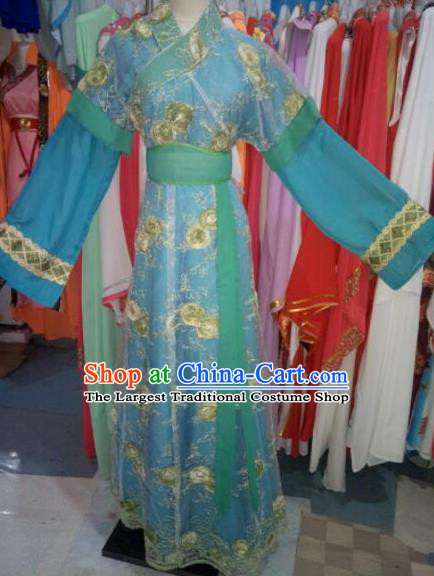 China Ancient Maid Lady Garment Costume Shaoxing Opera Servant Girl Blue Dress Outfits Traditional Peking Opera Xiaodan Clothing