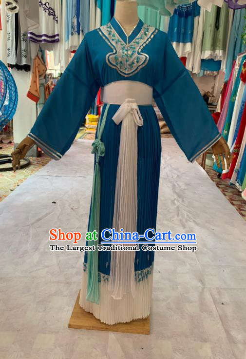 China Shaoxing Opera Actress Blue Dress Outfits Traditional Peking Opera Qingyi Clothing Ancient Village Woman Garment Costumes