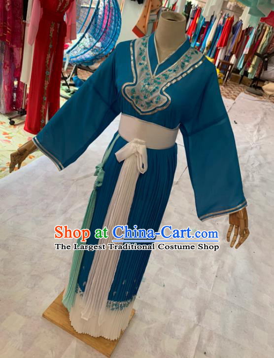 China Shaoxing Opera Actress Blue Dress Outfits Traditional Peking Opera Qingyi Clothing Ancient Village Woman Garment Costumes